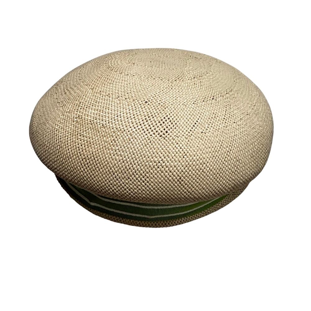 Vintage Union Made beige straw hat cap with green grosgrain ribbon trim hatband - Picture 4 of 8